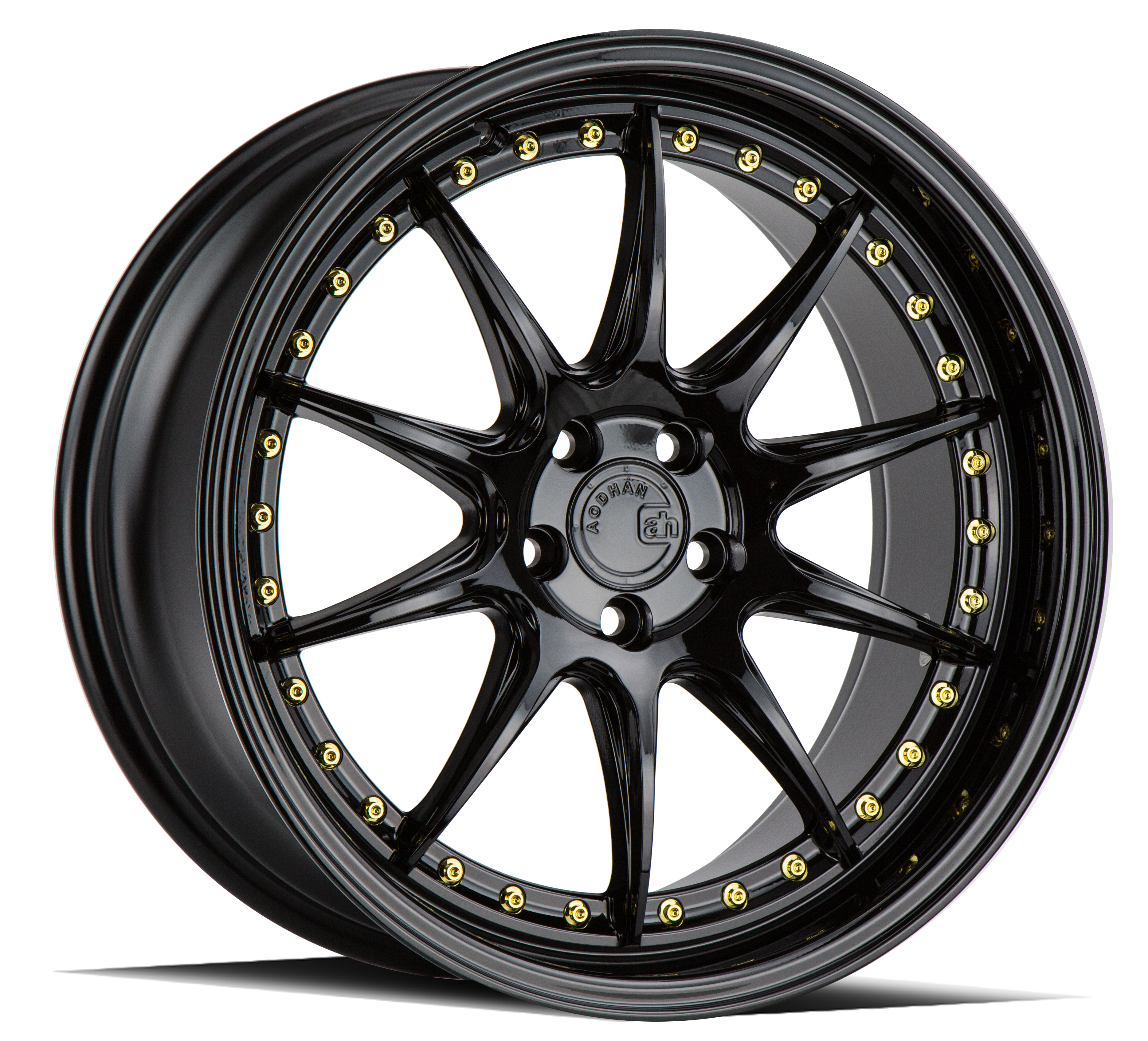 Aodhan Wheel 19x8.5 5x114.3 Gloss Black W /Gold Rivets