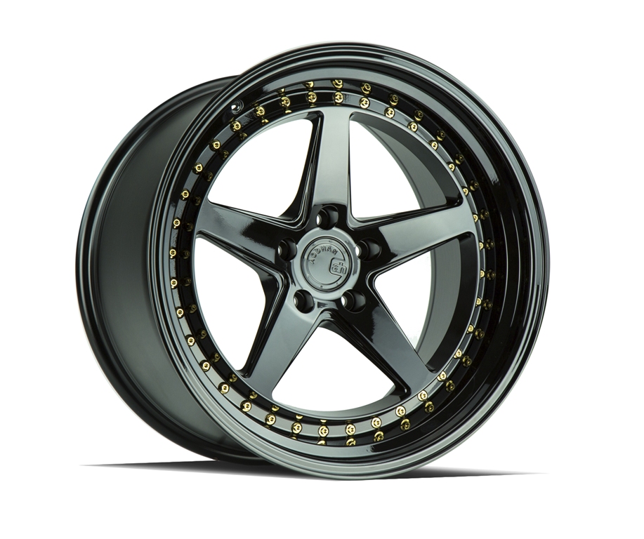 Aodhan Wheel 19x11 5x114.3 Gloss Black W /Gold Rivets