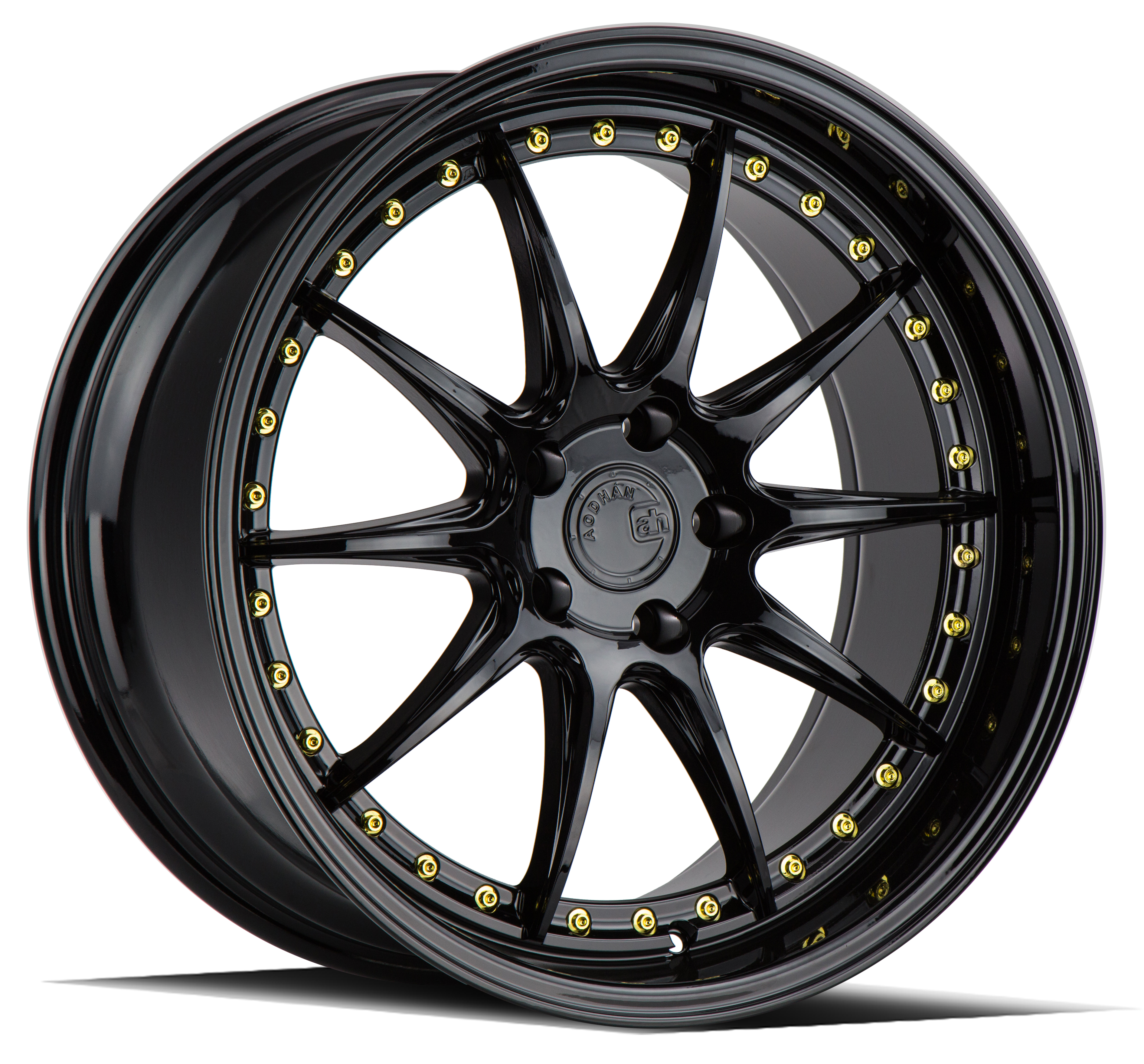 Aodhan Wheel 19x9.5 5x114.3 Gloss Black W /Gold Rivets