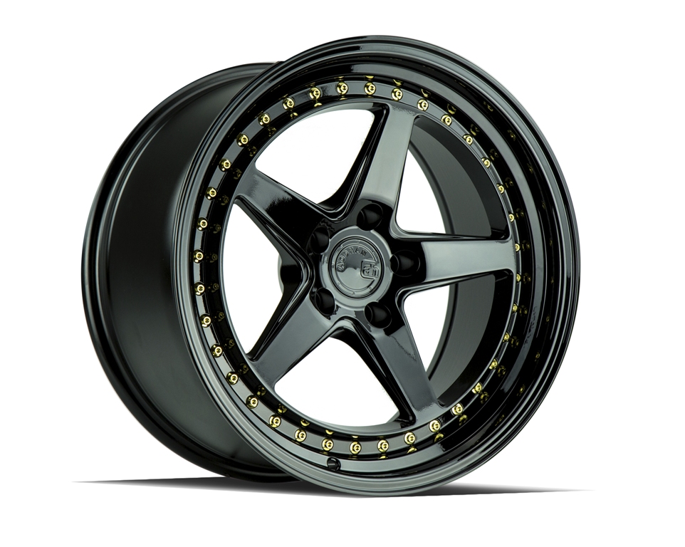Aodhan Wheel 19x9.5 5x114.3 Gloss Black W /Gold Rivets
