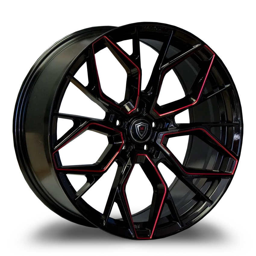Marquee Wheels 20X10.5 5-120 Marquee #1004 Gloss Black / Red Milled 40/74.1 5-120 Wheel