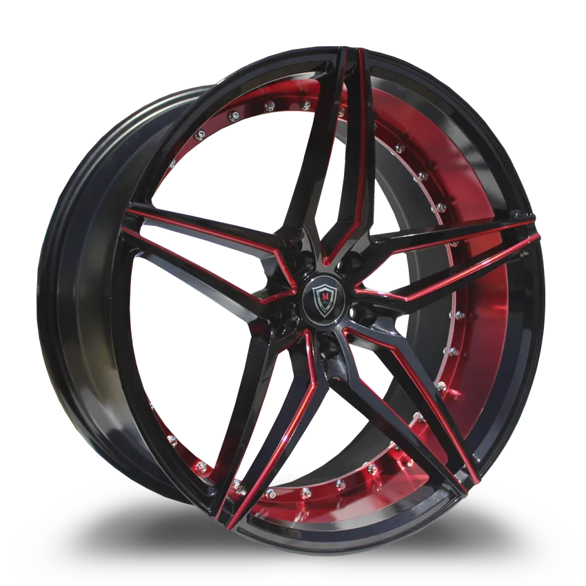 Marquee Wheels 19X9.5 5-120 Marquee #3259 Gloss Black Red MILLED/RED Inner Lip 38/72.56 5-120 Wheel