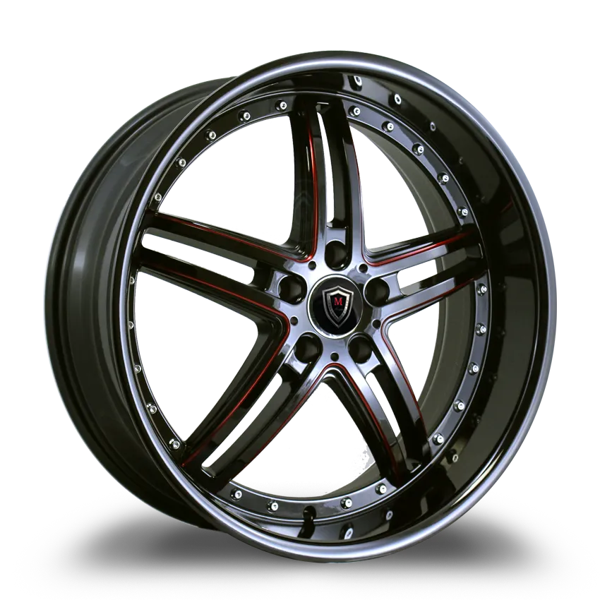 Marquee Wheels 20X9 5-120 Marquee #5329 Gloss BLACK/RED Milled 25/74.1 5-120 Wheel
