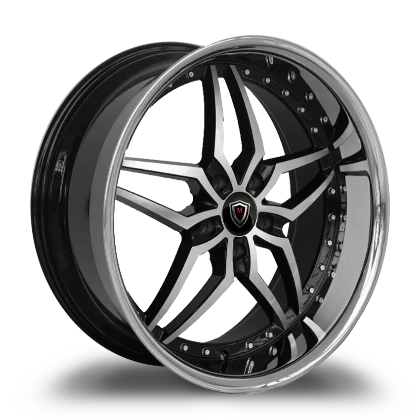 Marquee Wheels 20X9 5-112 Marquee #5331A Black Polish / Stainless Steel Lip 25/66.56 5-112 Wheel