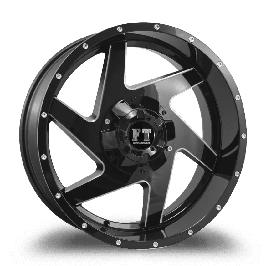 Full Throttle 17X9 10-127/139.7 Off Road FT#6052 Gloss BLACK/MILLING -12/87.1 5-127/139.7 Wheel