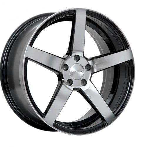 an image of a black and chrome wheel