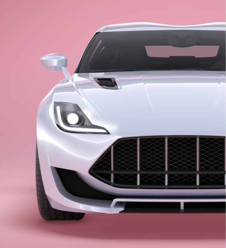 a white sports car on a pink background
