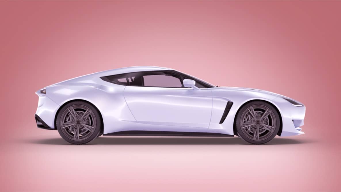 a white sports car on a pink background